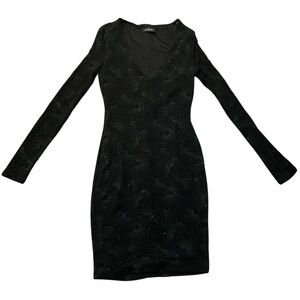 Glitter Bodycon Long Sleeve VNeck Black Dress